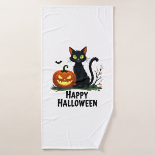 Happy Halloween Black Cat Rescue T-shirt Pumpkin Bath Towel