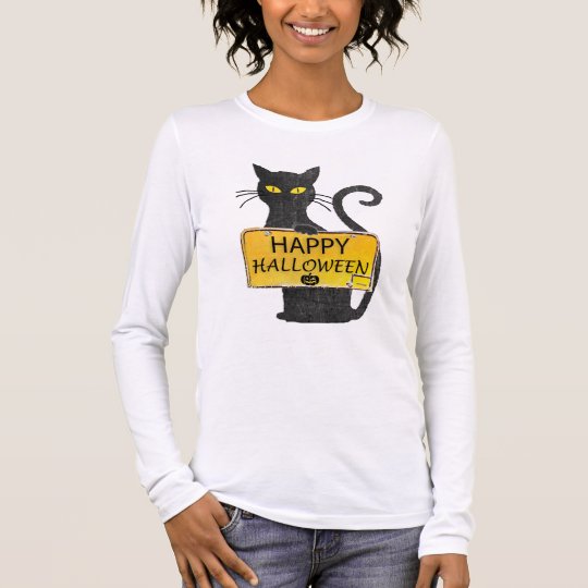 Happy Halloween Black Cat Rustic Sign Shirt