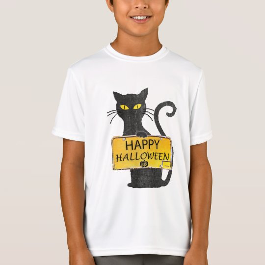 Happy Halloween Black Cat Rustic Sign Shirt