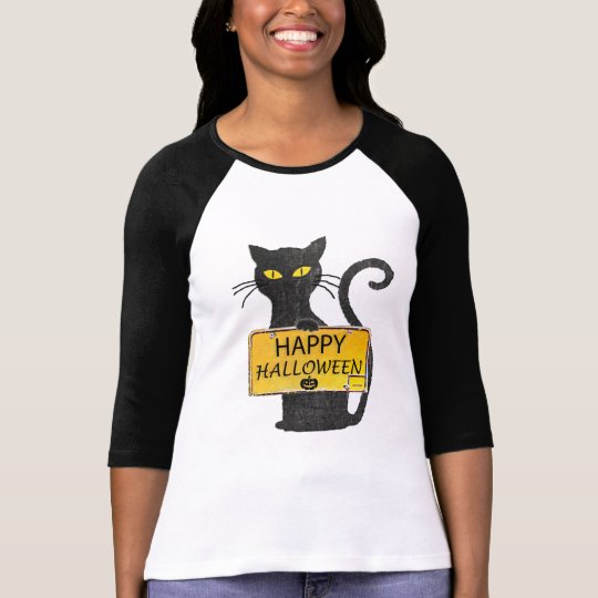 Happy Halloween Black Cat Rustic Sign Shirt