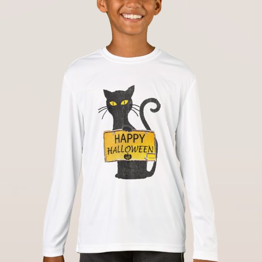 Happy Halloween Black Cat Rustic Sign Shirt