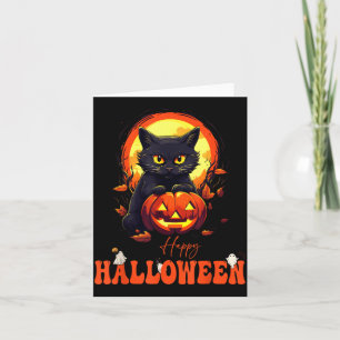 Happy Halloween Black Cat Scary Cat Ghost Pumpkin Card