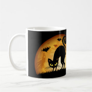 Happy Halloween black cat spooky haunted bats mug