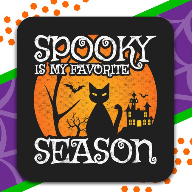 Happy Halloween Black Cat Spooky Season Funny Hall Square Sticker (Creator Uploaded)