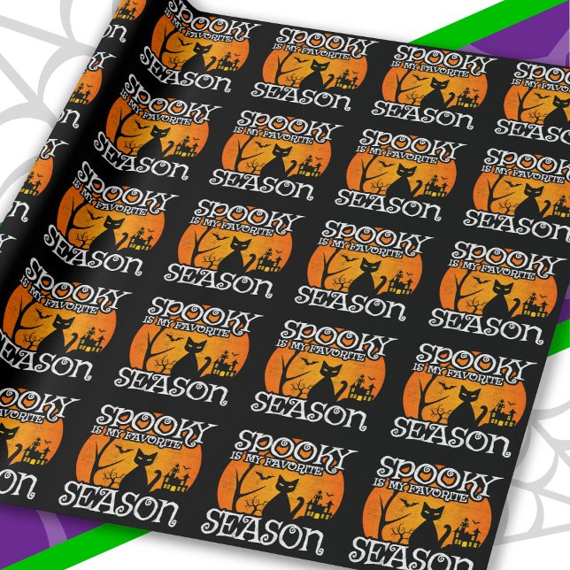Happy Halloween Black Cat Spooky Season Funny Hall Wrapping Paper (Creator Uploaded)
