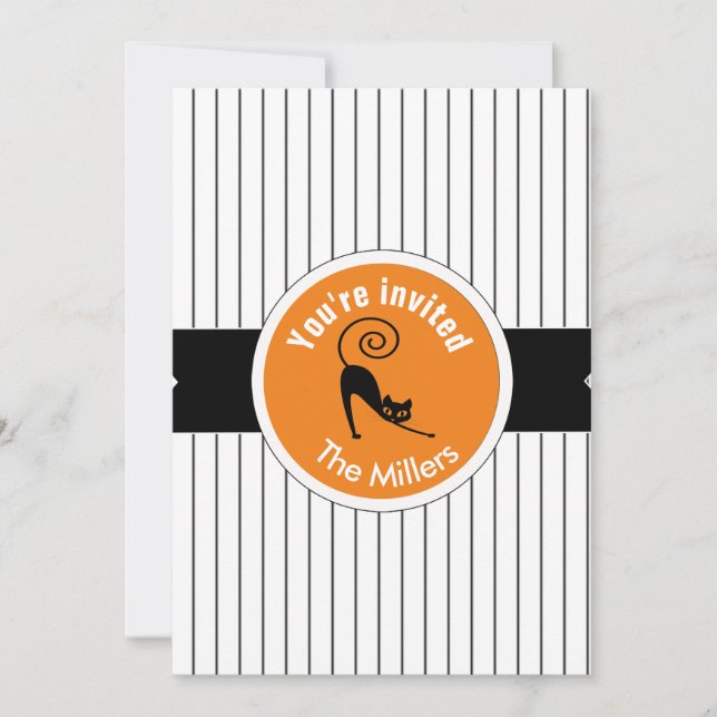 Happy Halloween Black Cat & Stripes ID686 Invitation (Front)