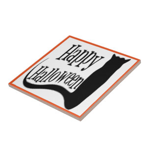 "HAPPY HALLOWEEN" BLACK CAT TILE