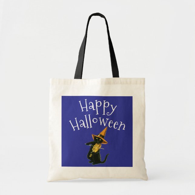 Happy Halloween, Black Cat Tote Bag (Front)