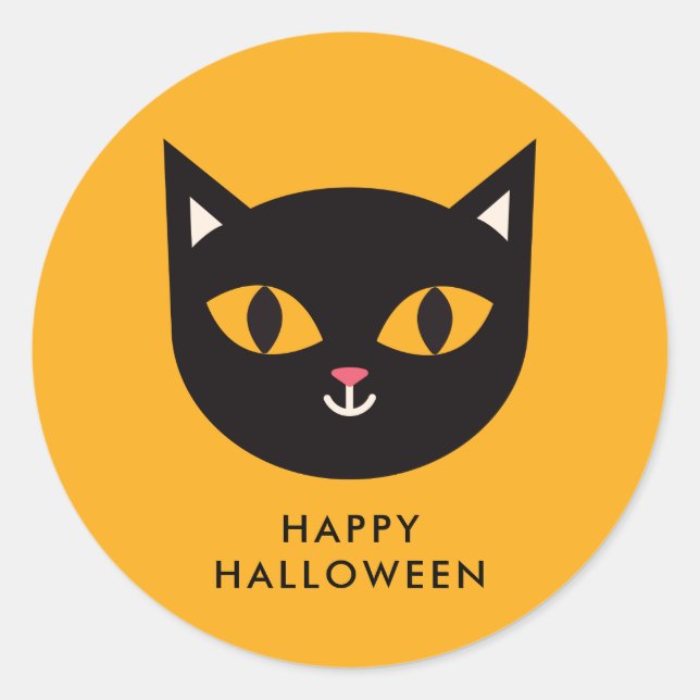 Happy Halloween Black Cat Trick or Treat  Classic Round Sticker (Front)