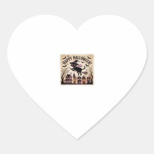 Happy Halloween Black Cat Witch Classic T-Shirt Heart Sticker