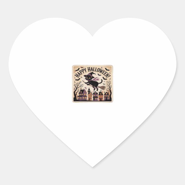 Happy Halloween Black Cat Witch Classic T-Shirt Heart Sticker (Front)