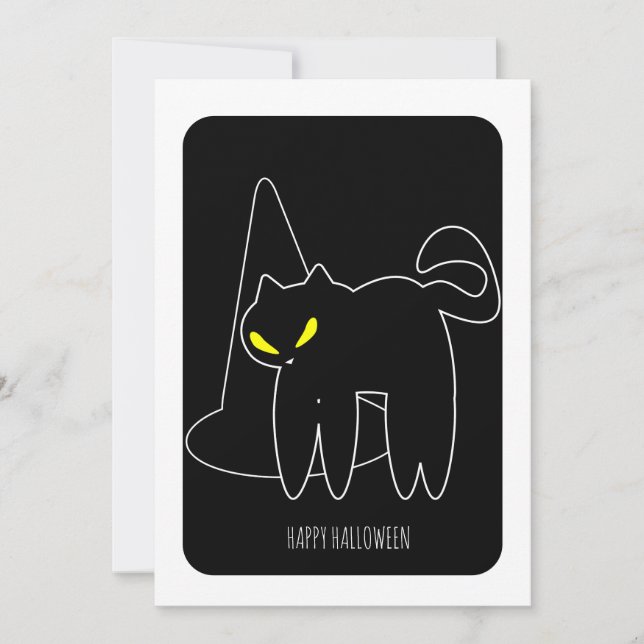 Happy Halloween Black Cat Witch Hat Card (Front)