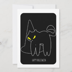 Happy Halloween Black Cat Witch Hat Card