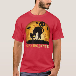 Happy Halloween Black Cat With Spooky Vibes On Hal T-Shirt