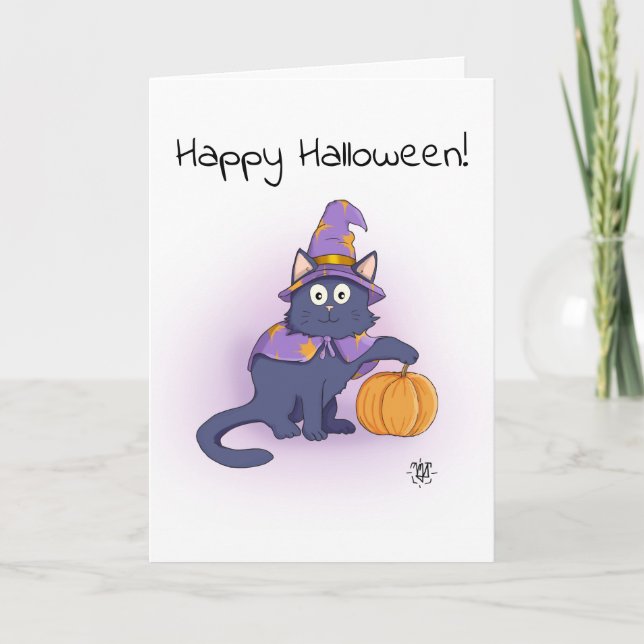 Happy Halloween | Black Cat Wizard Card (Front)