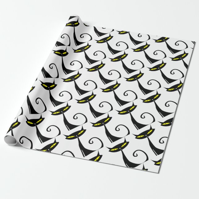 Happy Halloween Black Cat Wrapping Paper (Unrolled)