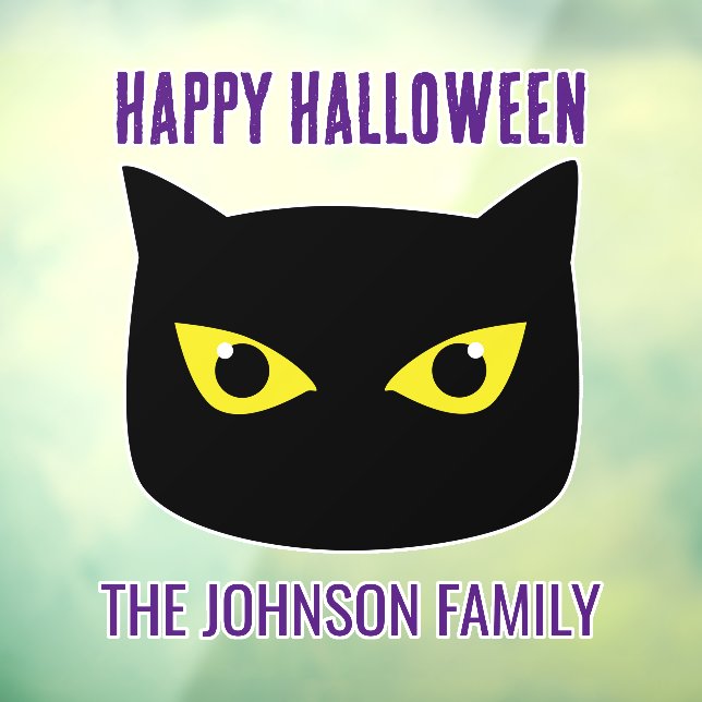 Happy Halloween black cat yellow eyes Family name Window Cling (Sheet 3)