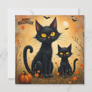 Happy Halloween Black Cats with Pumpkin Holiday Card