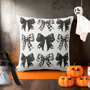 Happy Halloween Black checked bows Coquette Cushion