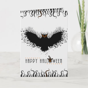 Happy Halloween Black Concept Owl Illustration Card