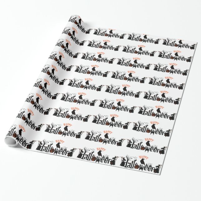 Happy Halloween Black Concept Typography Design Wrapping Paper (Unrolled)