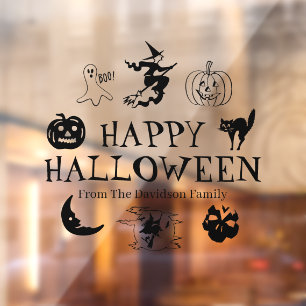 Happy Halloween black custom name transparent Window Cling