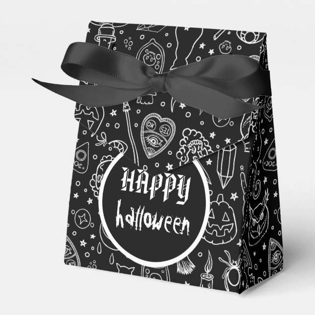 Happy Halloween Black Doodle Pattern Favour Box (Front Side)
