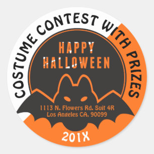 Happy Halloween Black flying bat Classic Round Sticker