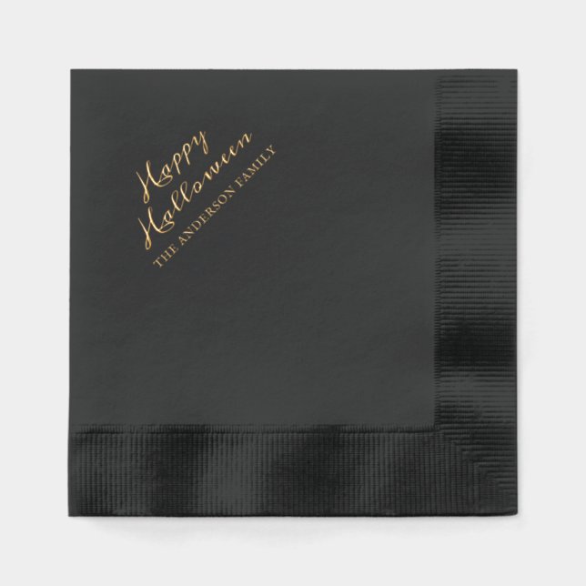 Happy Halloween Black Gothic Style Gold Foil Napkins (Front)