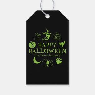 Happy Halloween black green custom name spooky Gift Tags