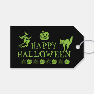 Happy Halloween black green spooky favours Gift Tags