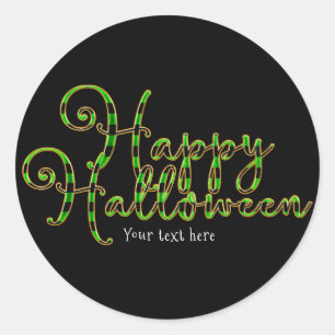 Happy Halloween Black & Green Stripes Party Favour Classic Round Sticker