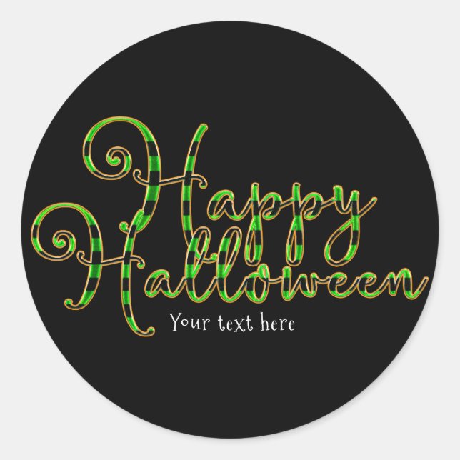 Happy Halloween Black & Green Stripes Party Favour Classic Round Sticker (Front)