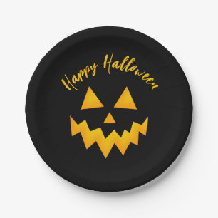 Happy Halloween Black Jack O Lantern Pumpkin Face Paper Plate