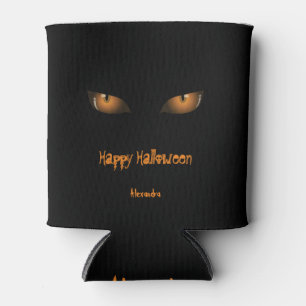 Happy Halloween Black Orange Cat Eyes Can Cooler