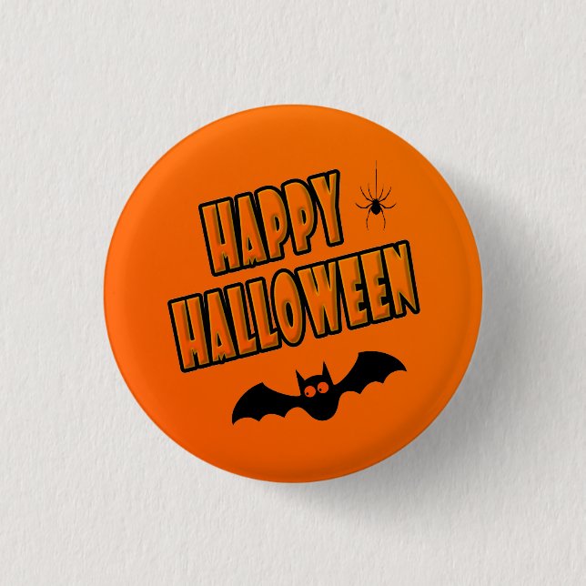 Happy Halloween, Black & Orange Cute Flying Bat - 3 Cm Round Badge (Front)