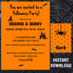 Happy Halloween Black & Orange Halloween Party Invitation