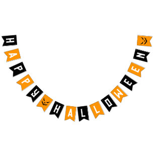 Happy Halloween Black Orange Jack O Lantern Face Bunting