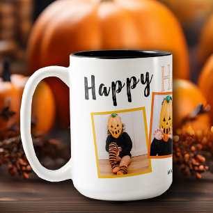 Happy Halloween Black Orange Monogrammed 4 Photo   Two-Tone Coffee Mug