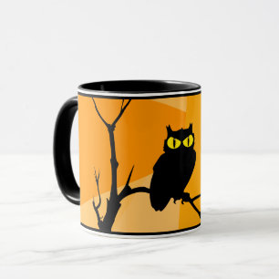 Happy Halloween Black Orange Owl Mug