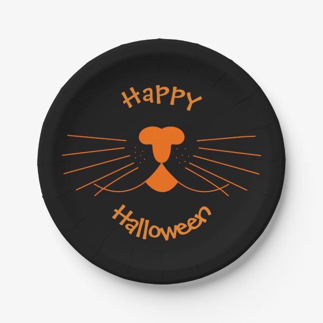 Happy Halloween Black Orange Party Paper Plate (Front)