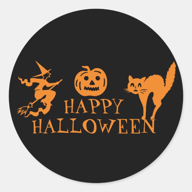 Happy Halloween black orange spooky  Classic Round Sticker (Front)