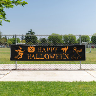 Happy Halloween black orange spooky decor Banner