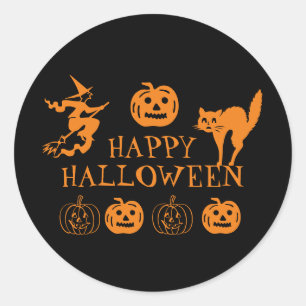 Happy Halloween black orange spooky decor Classic Round Sticker