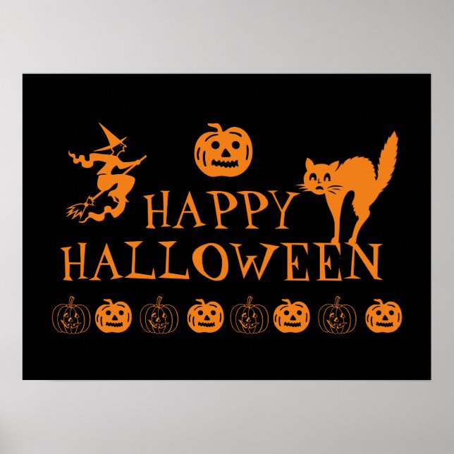 Happy Halloween black orange spooky decor poster (Front)