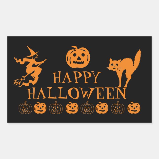 Happy Halloween black orange spooky decor Rectangular Sticker (Front)