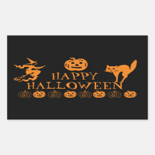 Happy Halloween black orange spooky decor Rectangular Sticker
