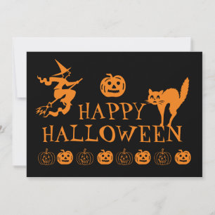 Happy Halloween black orange spooky  Holiday Card