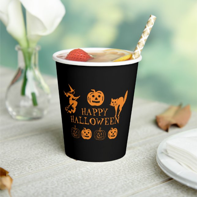 Happy Halloween black orange spooky party Paper Cups (Insitu)