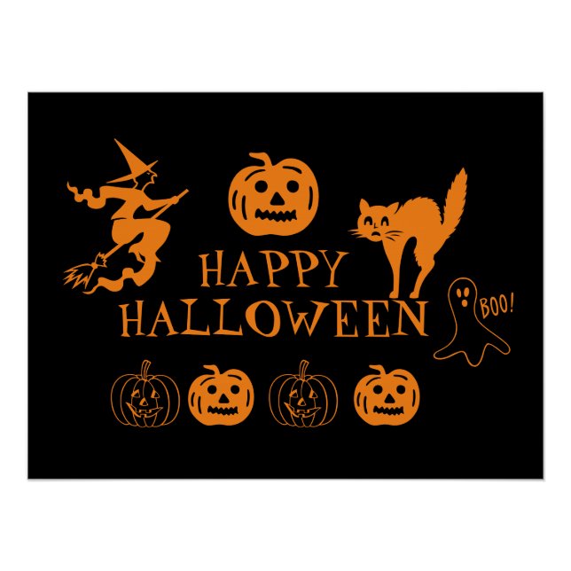 Happy Halloween black orange spooky Poster (Front)